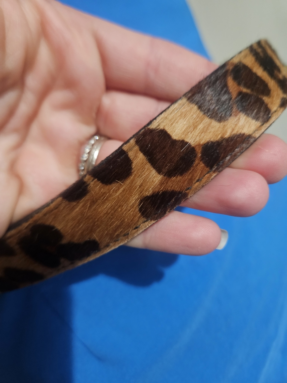Vintage Leopard Print Calf Hair Leather Belt Gold Hardware. Size Medium - Picture 10 of 16